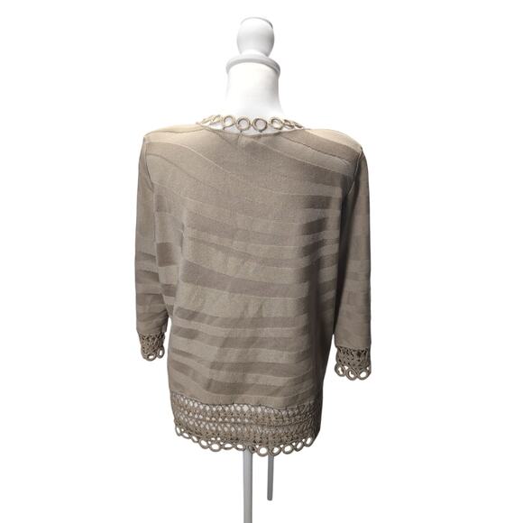 Ming Wang Beige Tan Crochet Knit Open Cardigan Sweater Size Petite Large Classic - Picture 2 of 5